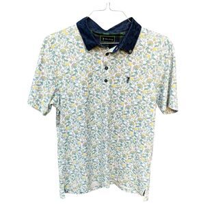 William Murray Men Medium Golf Polo Shirt Cocktail Lady Print Navy Collar Floral